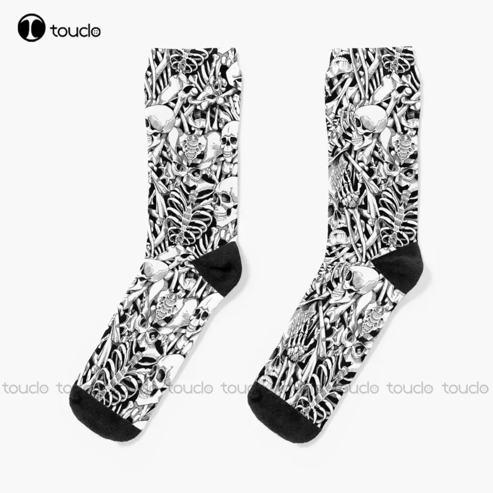 Skulls And Bones (Black / White) Socks Womens Black Fun Socks Christmas Gift Unisex Adult Teen Youth Socks Custom Women Men