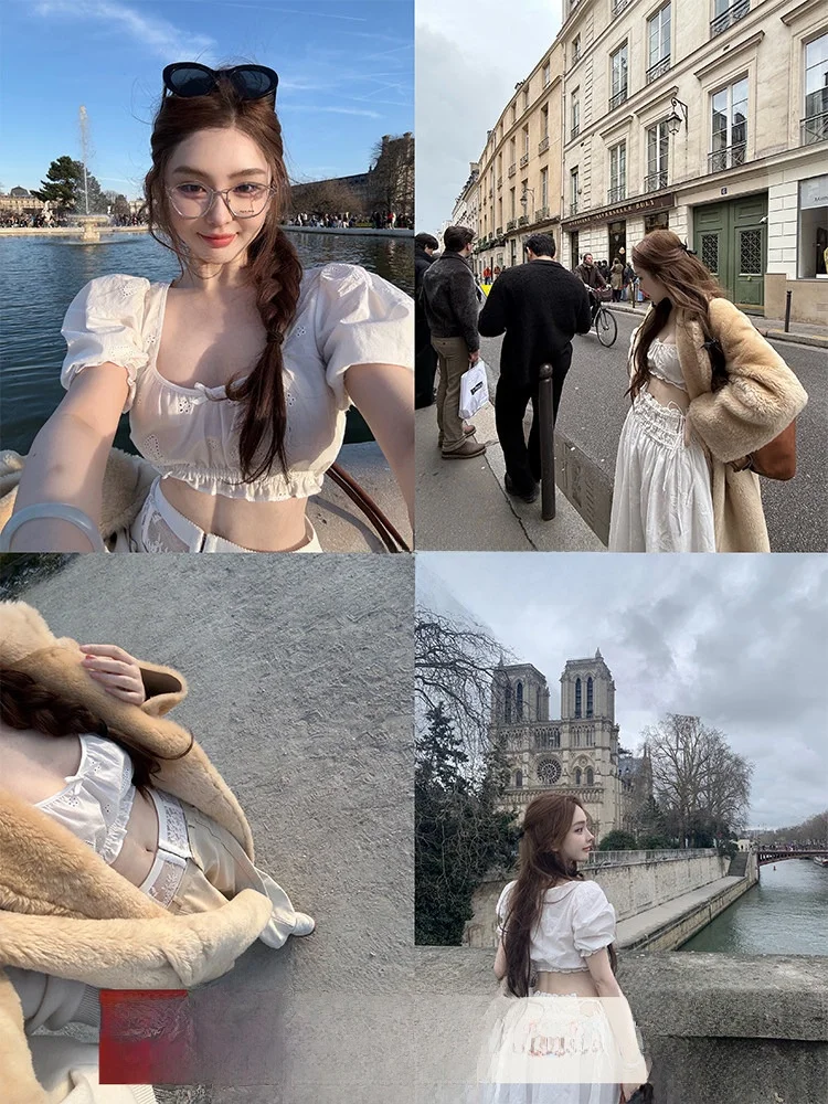 

Летний комплект DoggyQin: длинная юбка с цветочной вышивкой и повседневное платье с пышными рукавами и U-образным вырезом для женщин