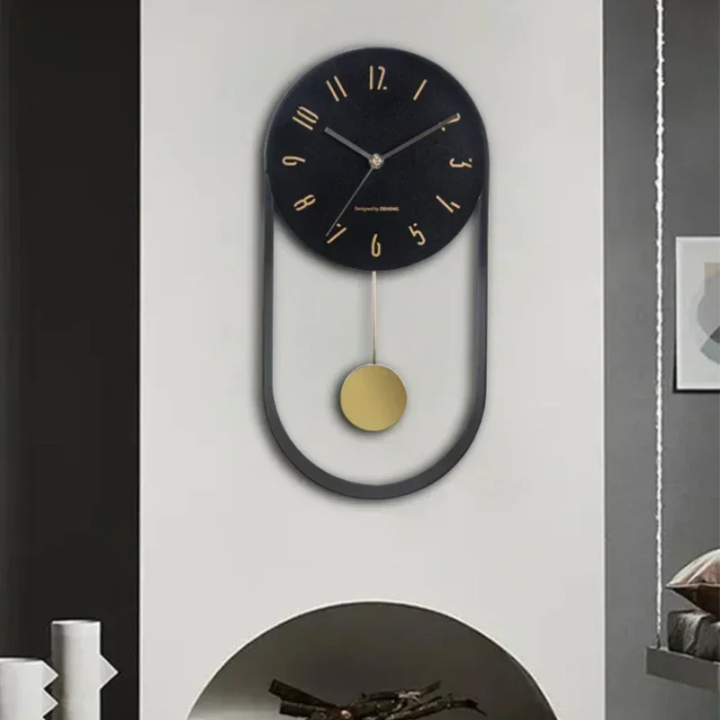 Warm Home Decor Swing Pendulum Wall Clock, No Tick Sound Battery Operated Clock for Bedroom Living Room