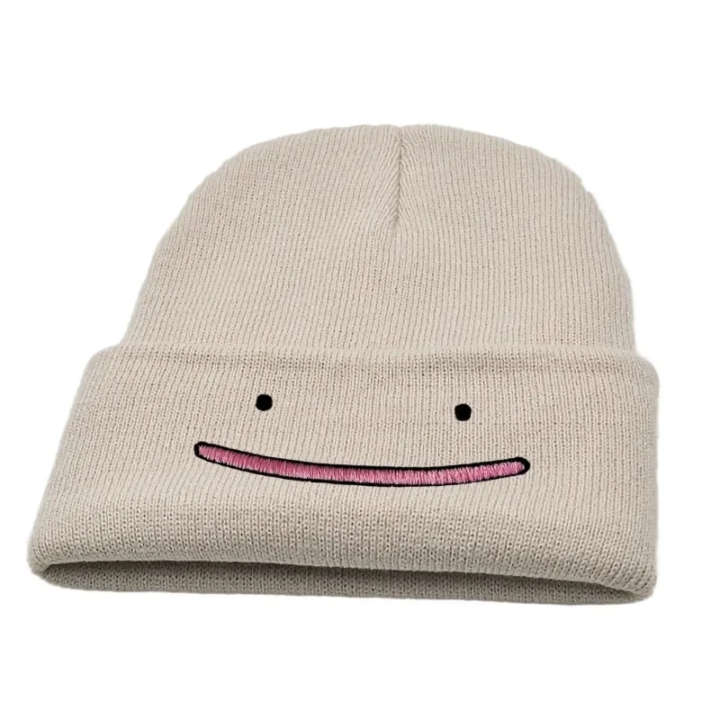 Pokemon Cute Ditto Beanies Women Winter Warm Hat Anime Brooch Solid Color Funny Embroidery Caps for Men Knitted Bonnet Unisex