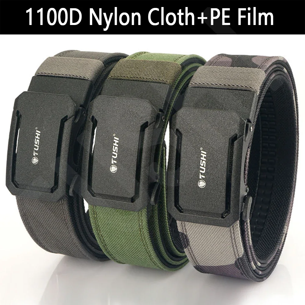 TUSHI Brand 4.3 Wide Thickened Gun Hanging Double-Layer Nylon Cloth Belt Versatile Outdoor Tactical Automatic Buckle Men's Belt