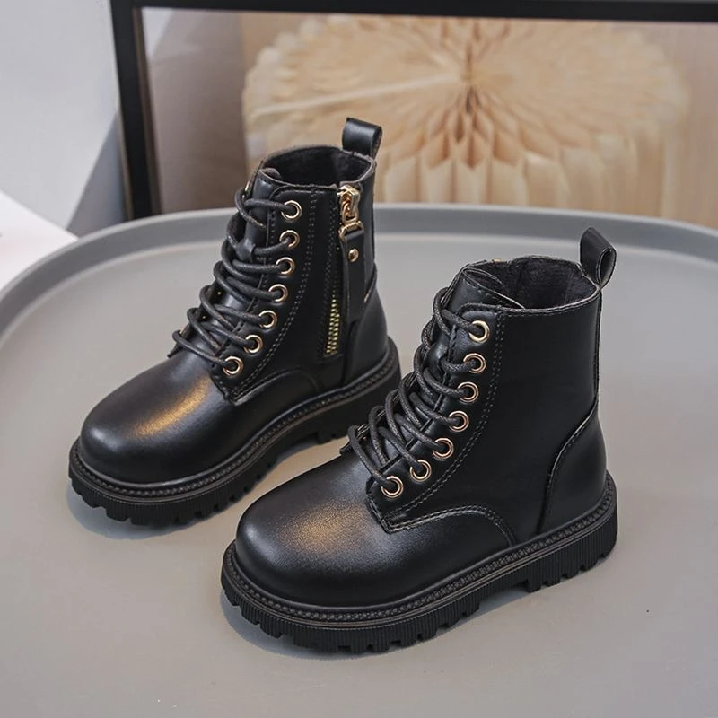 

Kids Fashion Boots 2026 Fall Winter New K Style British Side Zipper Warm Fleece Lined Mid Big Kids Ankle Boots for Boys Girls