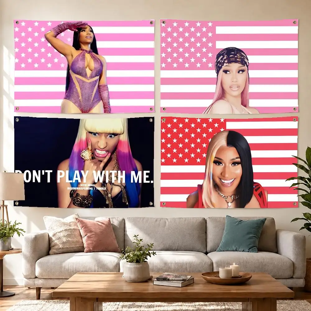 Hot Rapper Nicki Minaj Flags Concert Print Wall Hanging Art Banner, Indoor Outdoor Bedroom Home Decor Backdrop, Perfect Gift