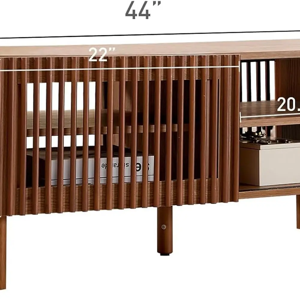 Mid-Century Walnut Coffee Table with Storage, Sliding Door & Open Shelves for Living Room