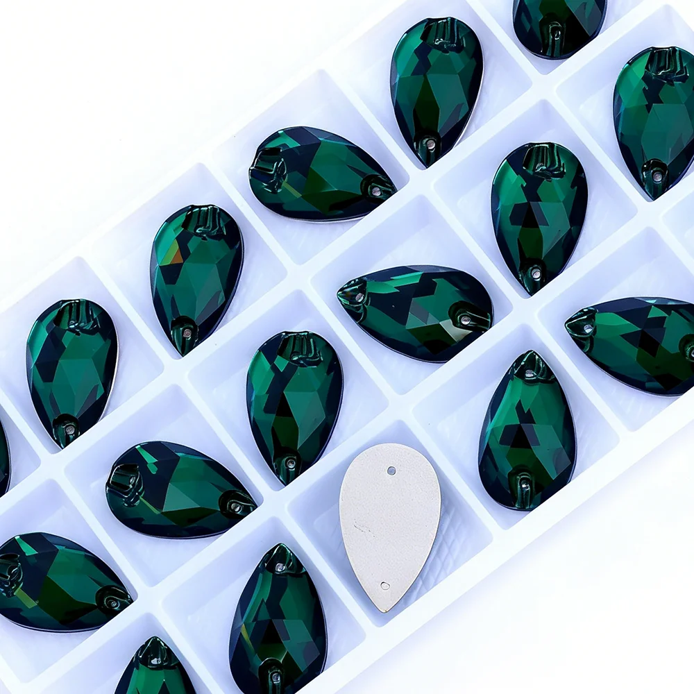 YANRUO 3230 Drop Emerald Sew on Strass Green Rhinestone Flat back Sewing Rhinestones Clothes Stones Crystals