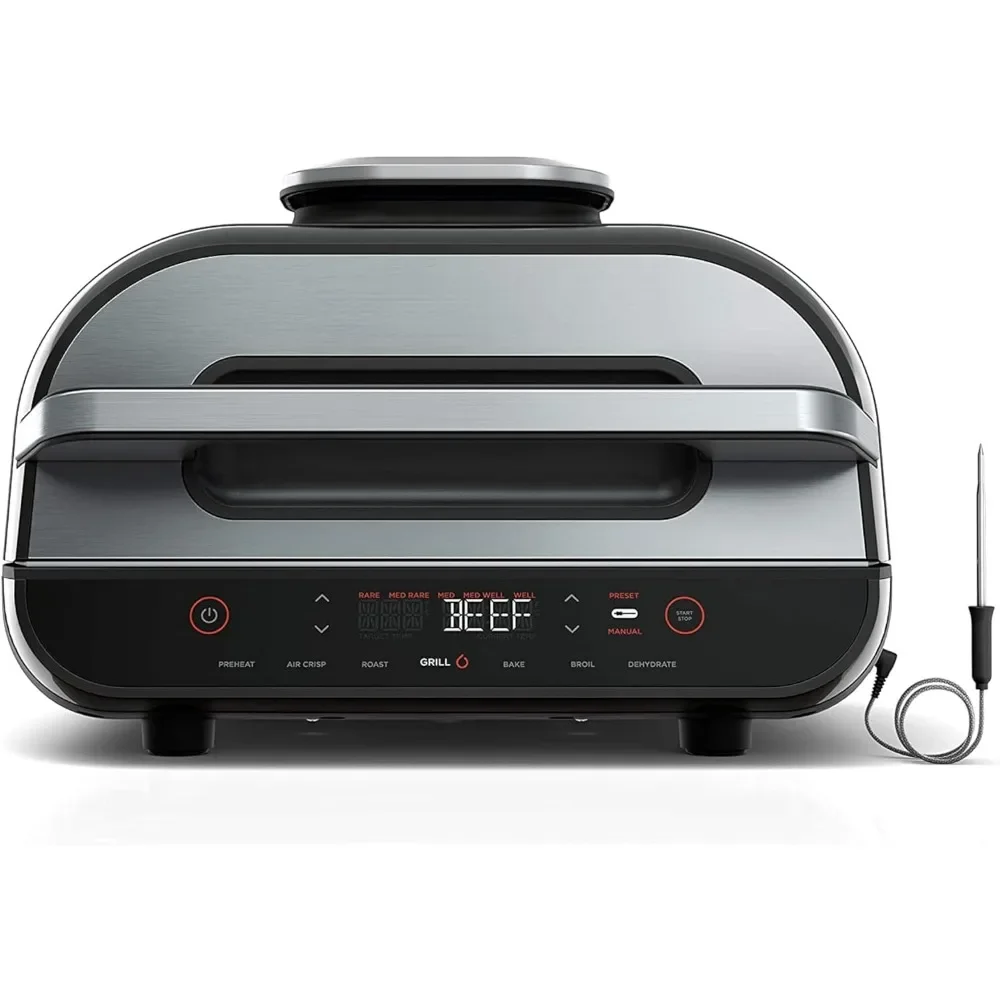 FG551 Foodi Smart XL 6-in-1 Indoor Grill with Air Fry, Roast, Bake, Broil & Dehydrate, Smart Thermometer, Black/Silver