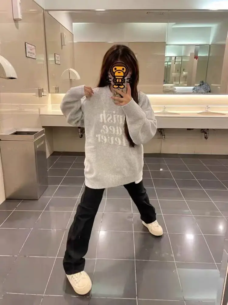 

Вязаный свитер в американском стиле ретро, женский свободный осенне-зимний круглый мягкий уютный вязаный топ, верхняя одежда Lazy Sle