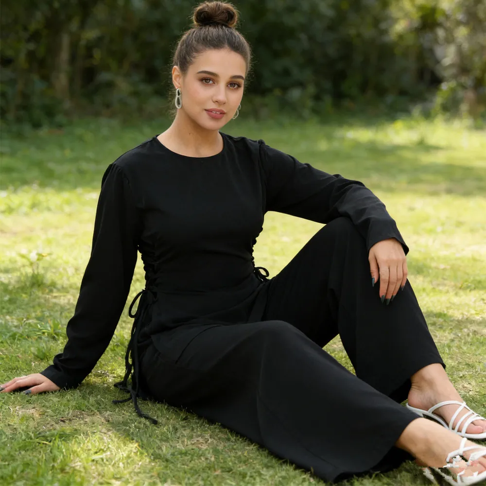 

Комплект из 2 предметов: мусульманские наряды для женщин (топ и брюки) в стиле Дубай/Турция, абайя, блузка, брюки, исламская одежда, женские мусульманские комплекты