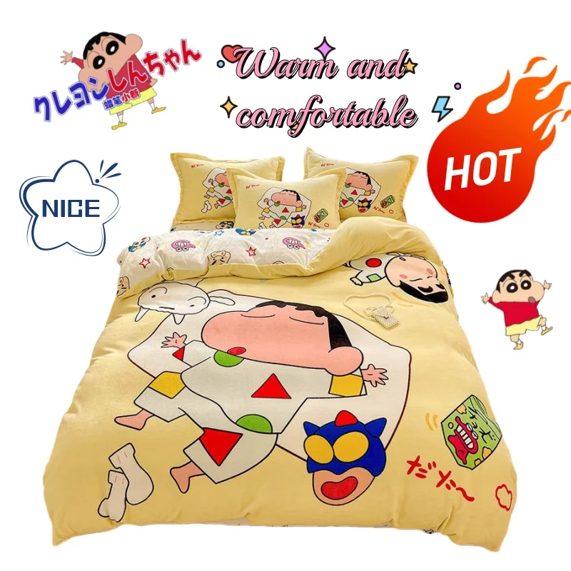 New Crayon Shin-chan High-value Simple Sweet Comfortable Four-piece Dormitory Three-piece Set Thickened Quilt Cover Bed Sheet