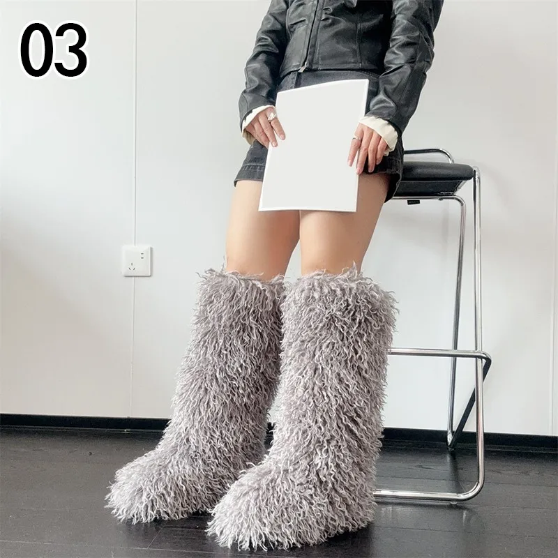 

Women Knee High Boots Winter Faux Fur Knee High Boots Women Fluffy Mongolian Fur Platform Snow Boots Winter Shoes