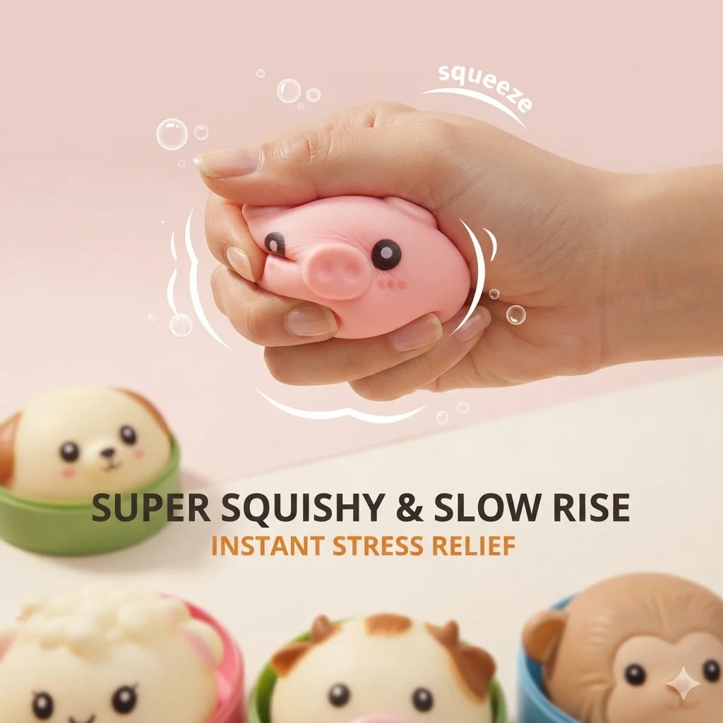 6pcs mix 8.5cm TPR Animal Bun Squishy Toy, Cute Unicorn Stress Relief Squeeze Soft Slow Rising Kawaii Fidget, Gift For Kids Adul