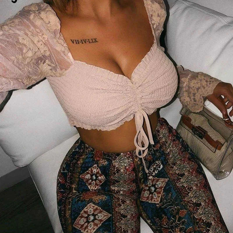 Spring Floral Print Casual Basic Tshirt Women 2023 Sexy Lace Off Shoulder T-Shirts Ruffle Pleated Short Women Embroidery Tops