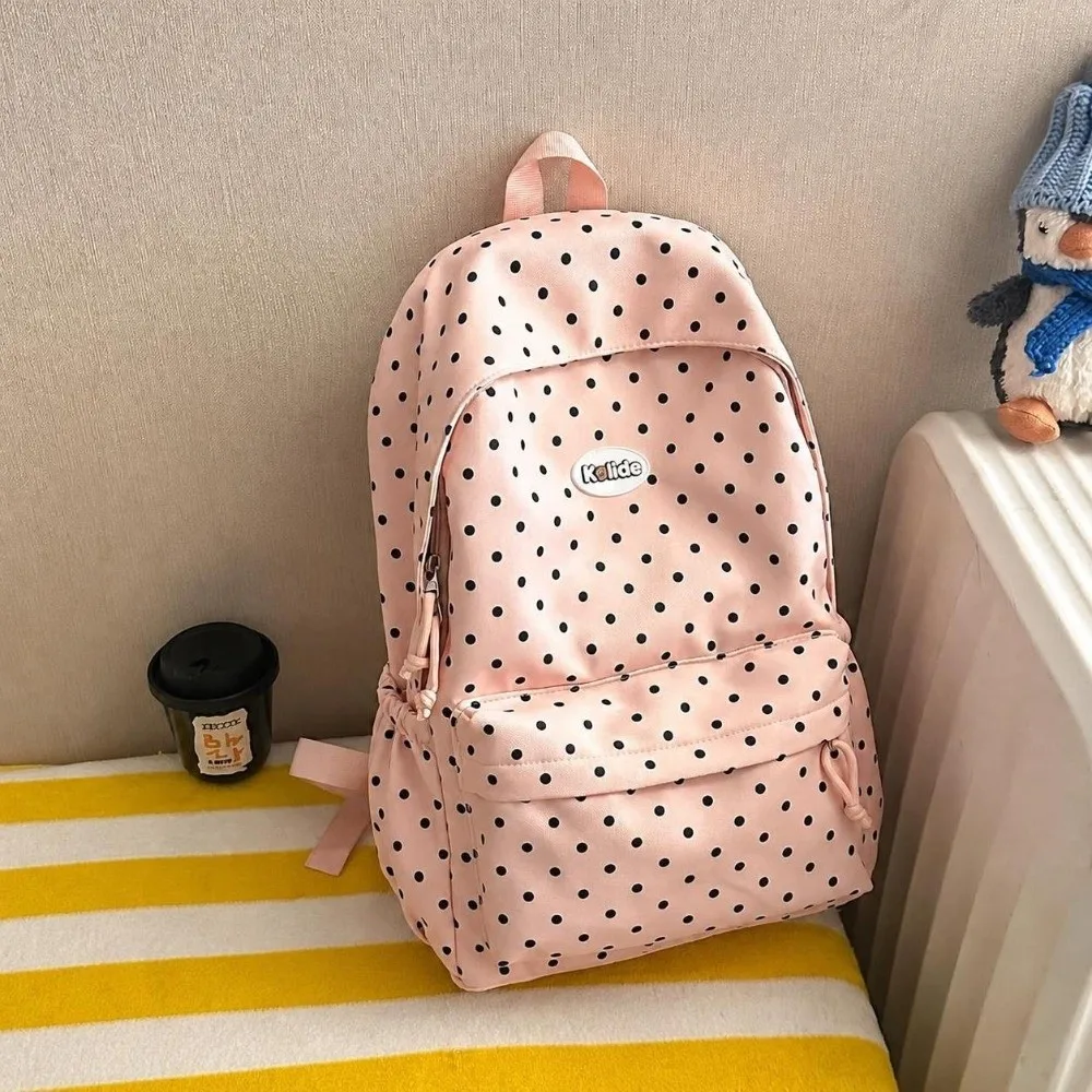 Sweet Nylon Student Backpack Polka Dot Lightweight School Bag Large Capacity Multi Pocket Travel Rucksack for Students Girls
