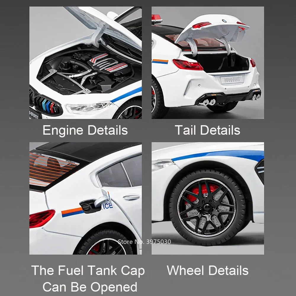1/24 سبيكة دييكاست M8 نماذج سيارات الشرطة اللعب عجلة التراجع الإطارات المطاطية المركبات ضوء الصوت سيارة الشرطة الأولاد جمع الهدايا