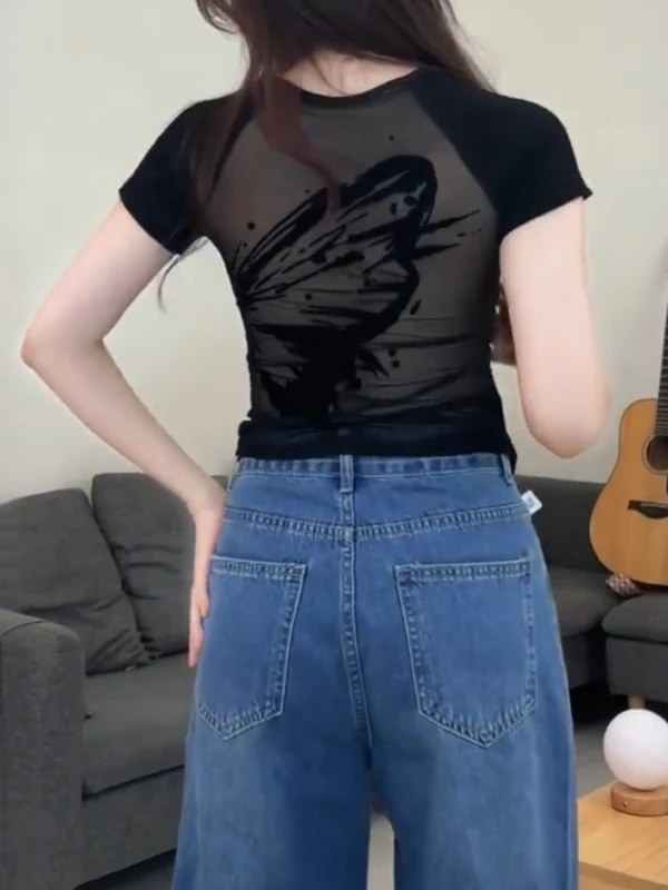 

Bla Me Print ort Sve T-irt Women's Summer plus Size Slimming Pure Desire Spicy Girl Top Korean Sle