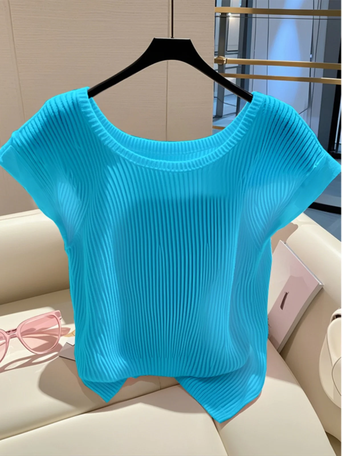 

Pink Knitted T-irt Women's Sle Summer Lightweight Breathable Loose Anti-aging Ice Silk ort Sve Top Faionable Commu...