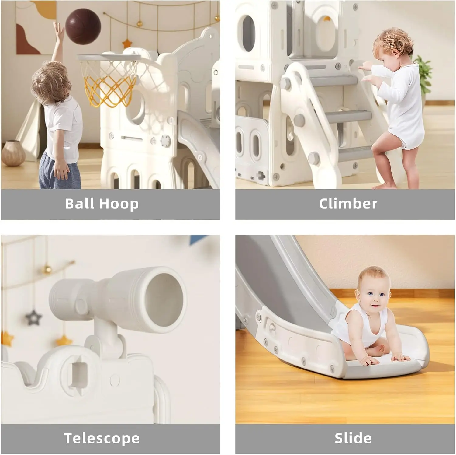 Toddler Slide 7 in 1 Kids Slides Indoor Playground Outdoor Playset for Backyard Baby Climber with Telescope Basketball Hoop Tunn