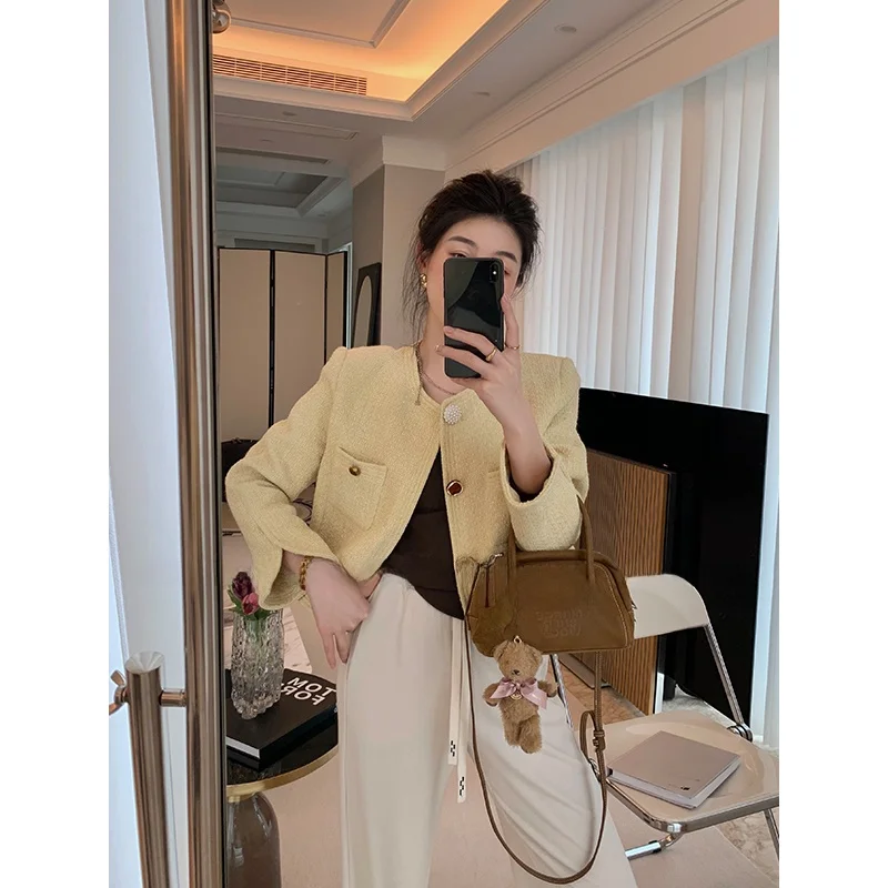 

MUKOK Женская верхняя одежда однотонного цвета Faionable Little Fraance Sle Spring 2025 Commute Sle Slim Fit Long Sve