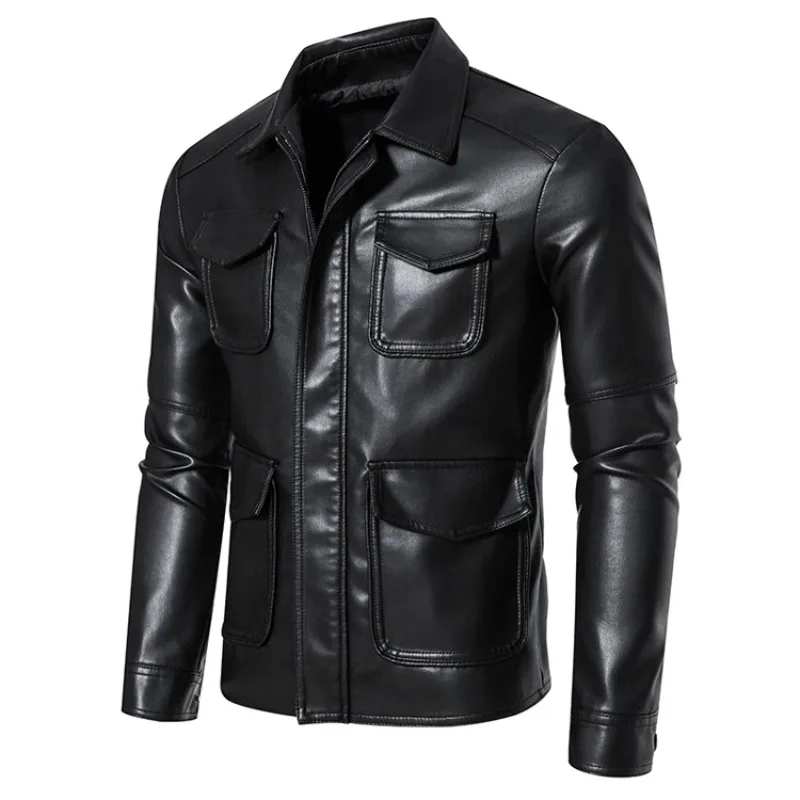 Maidangdi Motorcycle Youth Autumn New European and American Trendy Slim Fit and Handsome Versatile Lapel Cycling Leather Jacket