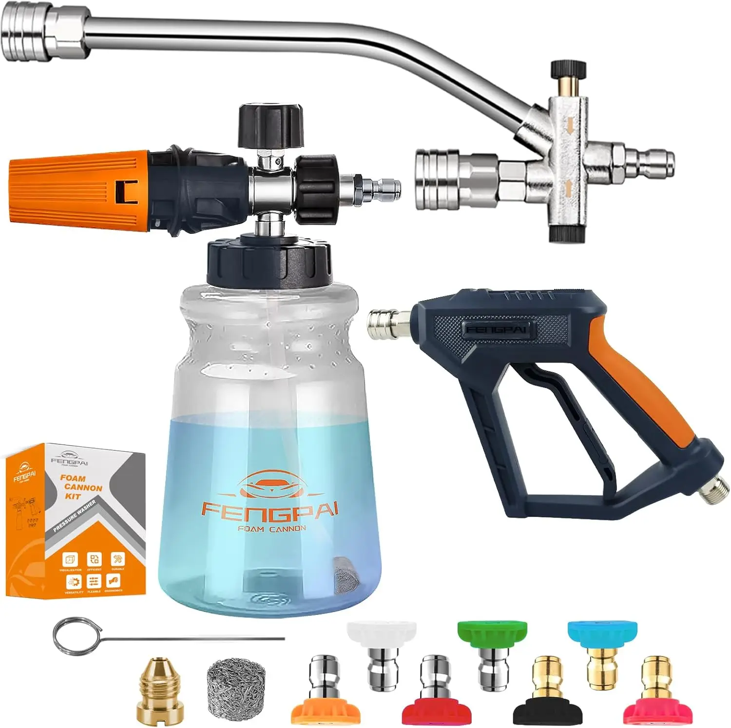 

Pressure Washer Gun with Foam Cannon & 7 Nozzles, Dual Connector, Quick Connect 1/4'