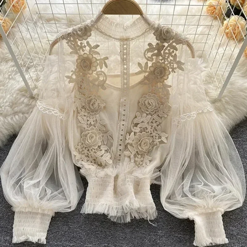 Lace Puff Long Sleeve Blouse Vintage Fashion Blouses Elegant Femme Blusas Korean Woman Tops Women Shirts Clothing Dropshipping