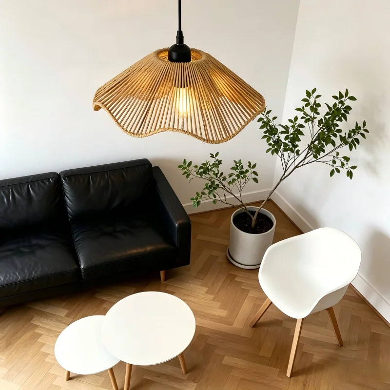 Handmade Woven Rattan Pendant Lamp Shade, Boho Wabi-Sabi Vintage Ceiling Light Cover (Bulb Not Included)