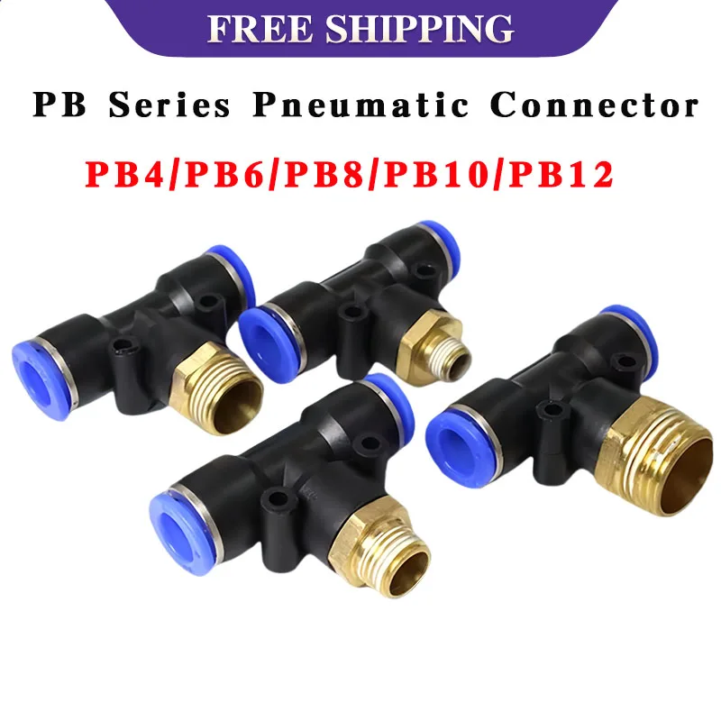 

50/100/500PCS PB Series Reducing Tee Connector Push In 4-12mm to M5/G1/8"/G1/4" Male Thread Pneumatic Quick Fitting for Air Hose