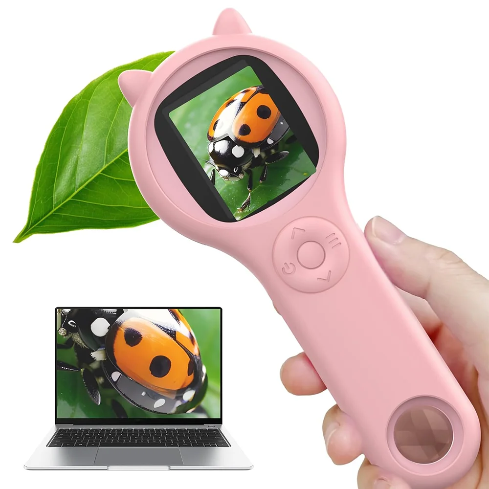 Kids Microscope Portable Handheld Magnifying Digital Microscope for Children Educational Science Toys Christmas Birthday Gifts