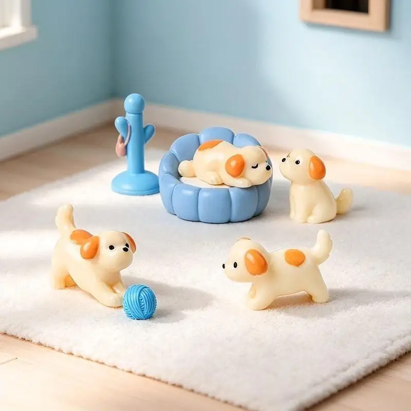 4PCS Sleeping Puppy Miniature - Cute Resin Ornament For Car Dashboard, Desk & Terrarium Decor