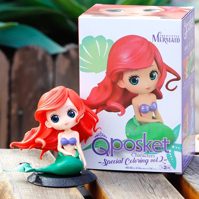 Disney Q Posket princesa Ariel 10cm sirena el pequeño pez de belleza PVC figura de acción modelo muñeca juguete decoración de pasteles para regalo de niño
