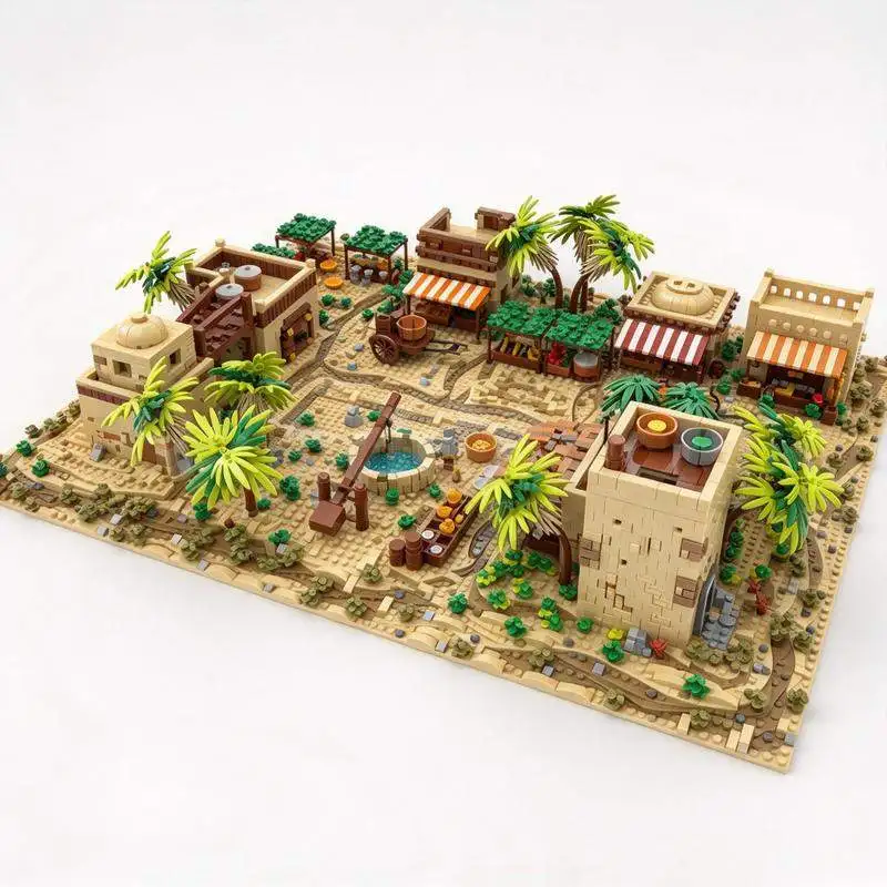 10460PCS Egyptian Market Ancient Desert Bazaar Street View Model Custom Creative Building Blocks DIY Educational Toy Gift Set