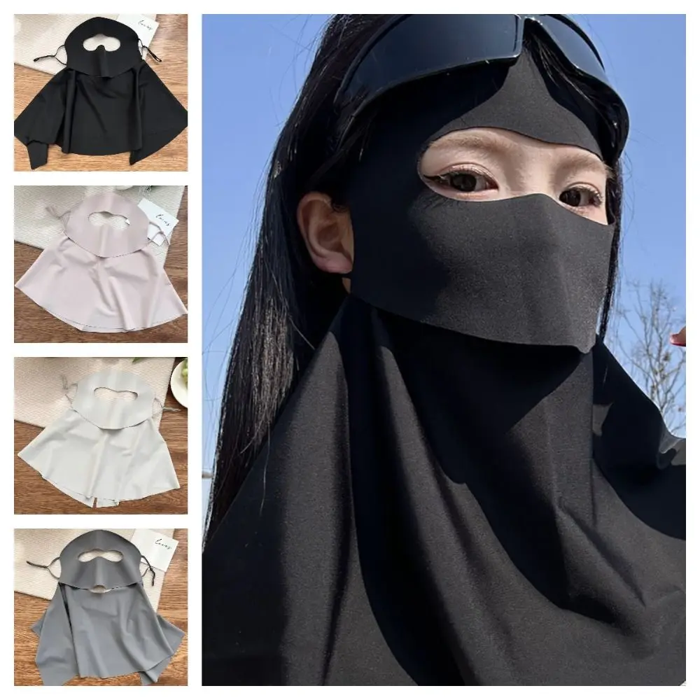 Sunshade Breathable Full-Face Sunscreen Veil Summer Anti UV Ice Silk Face Cover Outdoor UPF 50+ Neck Wrap Cover Woman Man