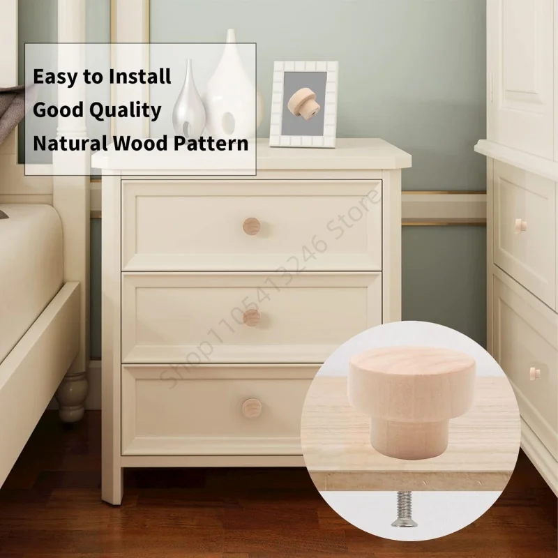 5/10Pcs Round Wooden Cabinet Knobs Diameter 35/40/50mm Cabinet Drawer Wardrobe Knobs Flat Top Round Furniture Handle Hardware