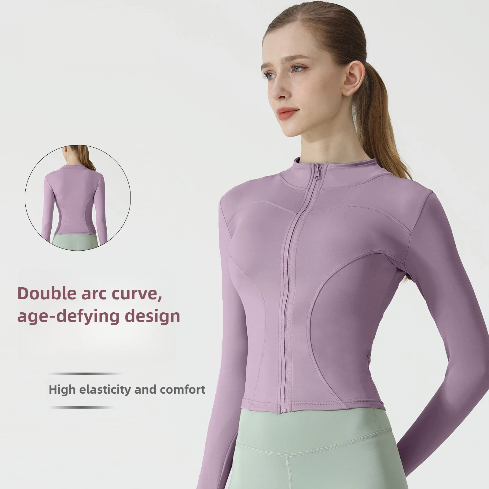 2025 Giacca da allenamento in nylon ad alta elasticità autunnale da donna - Capispalla sportiva con cerniera per moto da yoga slim fit per palestra