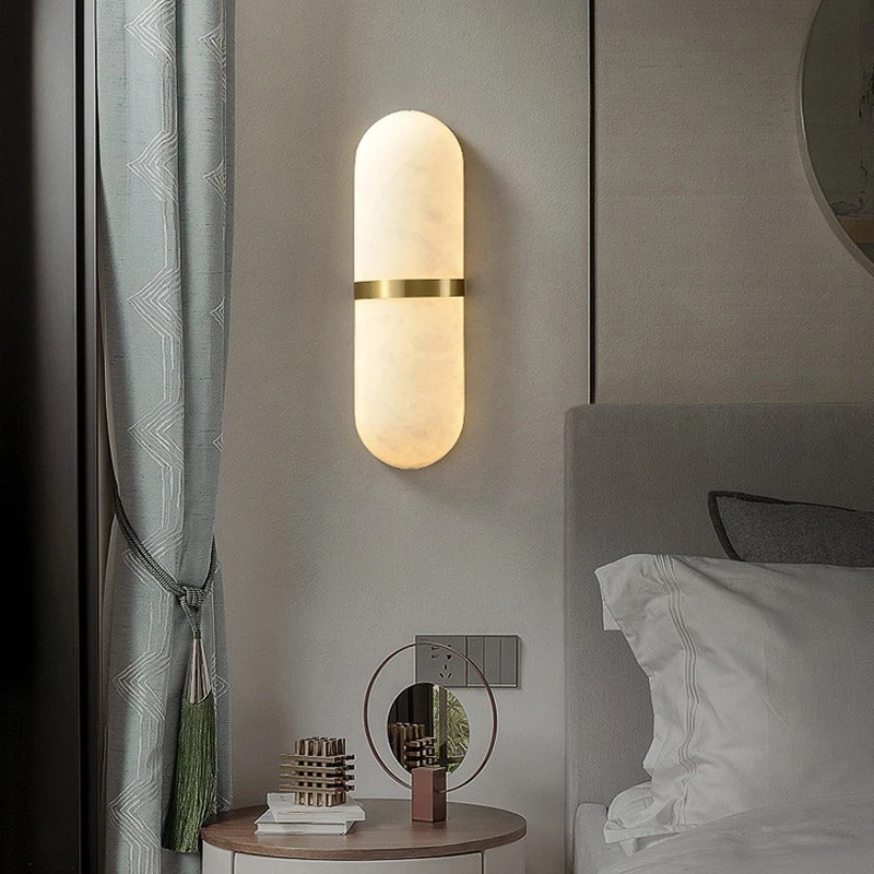 Nordic Light Luxury Imitation Marble Decorative Bedside Lamp Living Room Dining Room Bathroom Entrance Hall LED Oval Wall Lamp