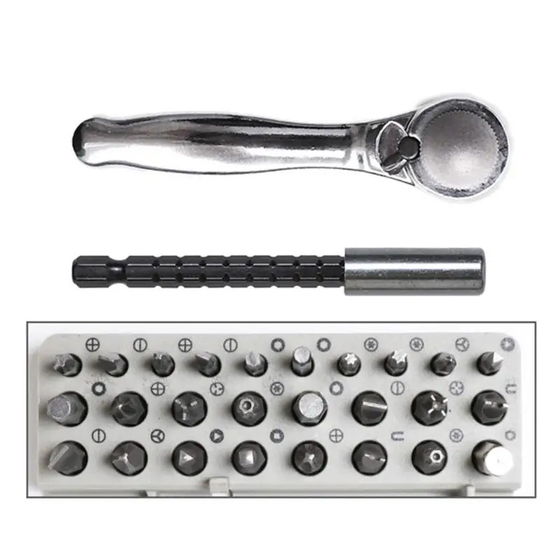 652F 26 in 1 Repairing Tool Mini Ratchet Wrench Set with Replaceable Bits for Smartphone Maintenance Right Angles Screwdriver