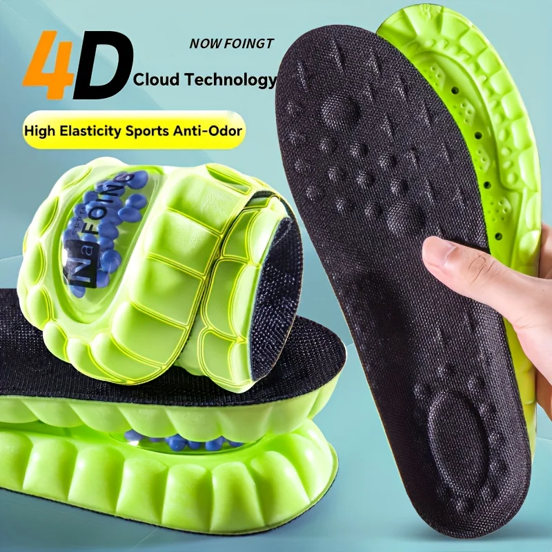 4D Sport Insoles Soft Breathable Deodorant High-elasticity Shock Absorption Running Shoe Pad For Men Women Latex Massage Insole