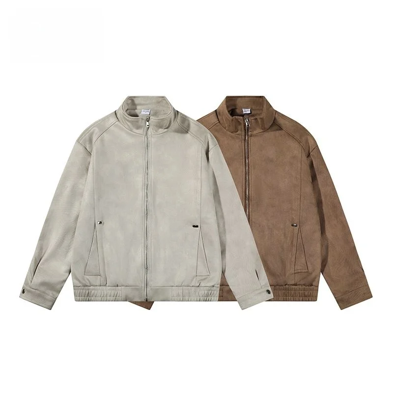 

Retro Sle Harington Series Men's Pure Color American Suede Loose Fit Jaet Autumn Winter Faionable Urban Windbreaker