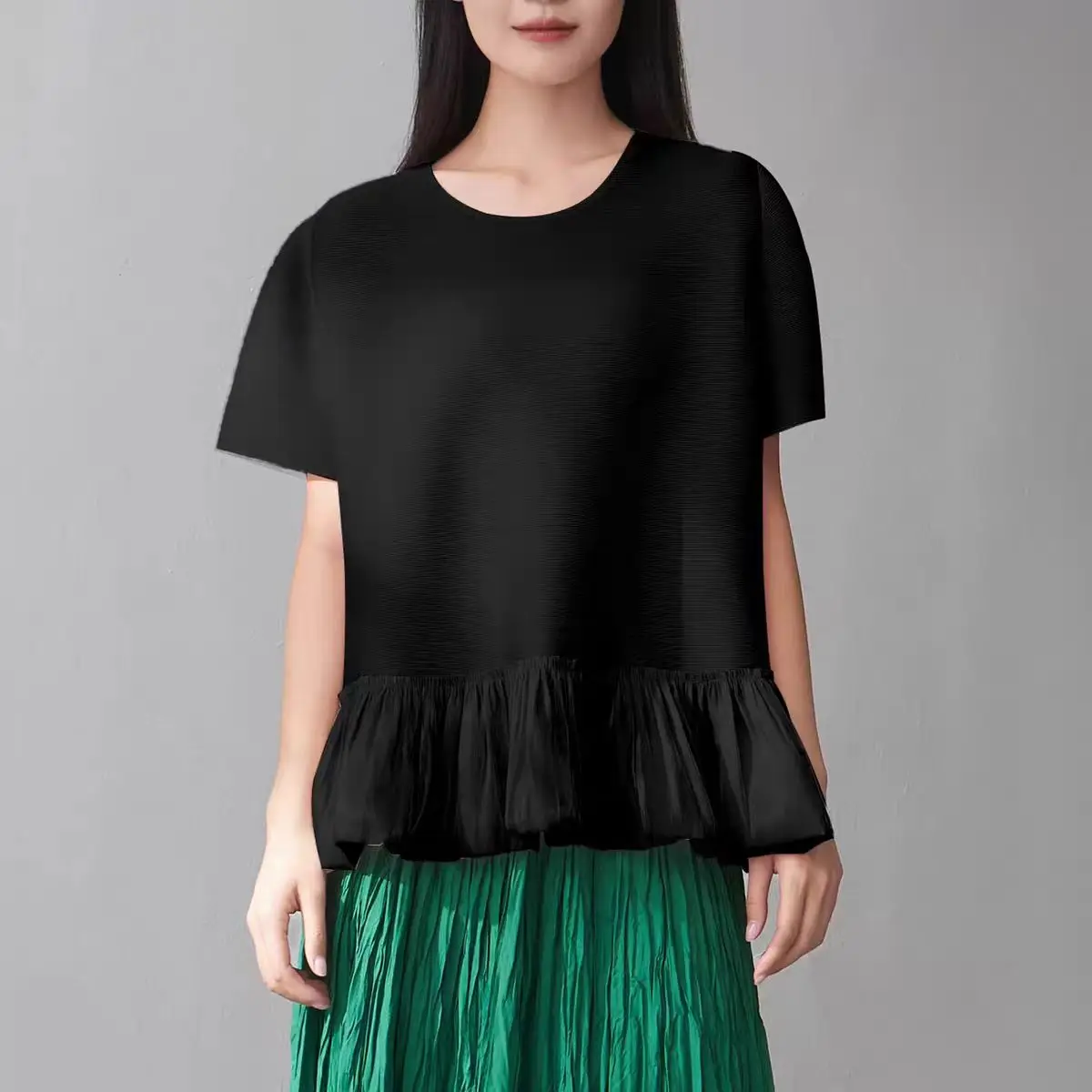 플리츠 패널 새틴 셀러브리티 스타일 탑 빈티지 의류 티셔츠 여성 탑 y2k 액세서리 여성용 셔츠