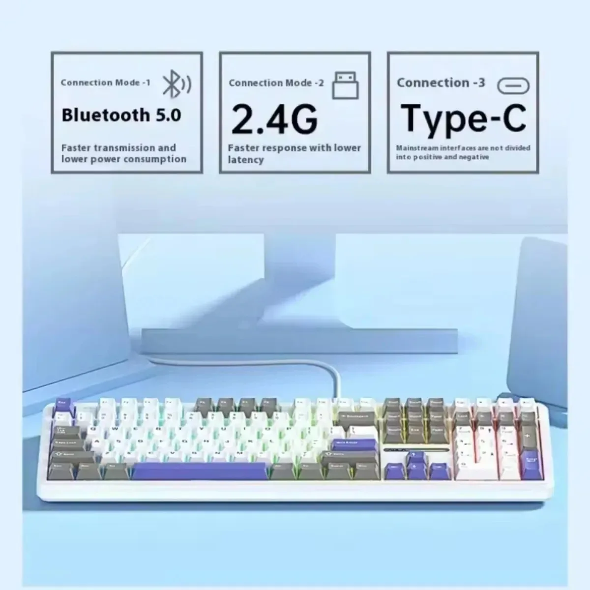 新しい AULA F108 カスタマイズされたゲーミングキーボード 2.4GWireless/Bluetooth/有線 100% レイアウト RGB キーボードフルキーホットスワップゲーム Accessorie