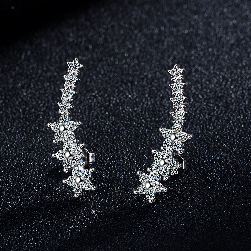 925 Silver Full Moissanite Earring Climber 7 Star Crawler Stud Ear Cuff for Women Brilliant Diamond Jewelry Brinco de Prata Gift