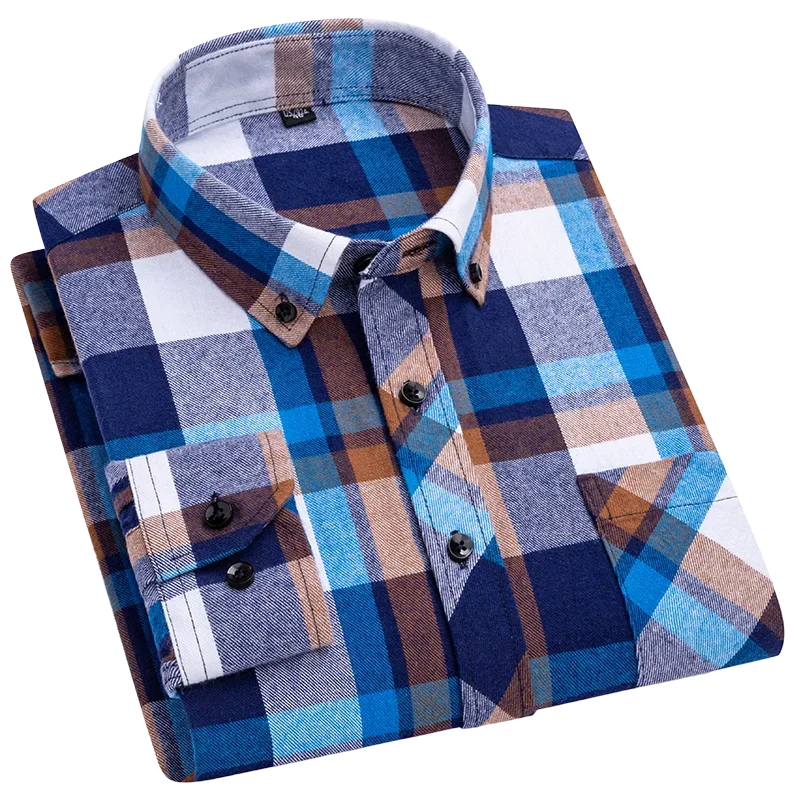 Camisas de franela a cuadros para hombre, ropa informal de manga larga, con bolsillo de ajuste Regular, para hombre de negocios, a la moda, para uso