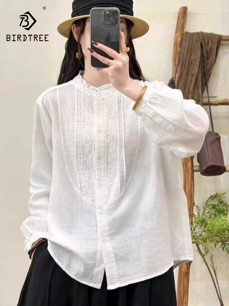 

Новая женская блузка из хлопковой пряжи с длинным рукавом, весна 2026, с вышивкой и оборками, в стиле Mori Girl, ретро, японский стиль, свободный крой, T61324CC