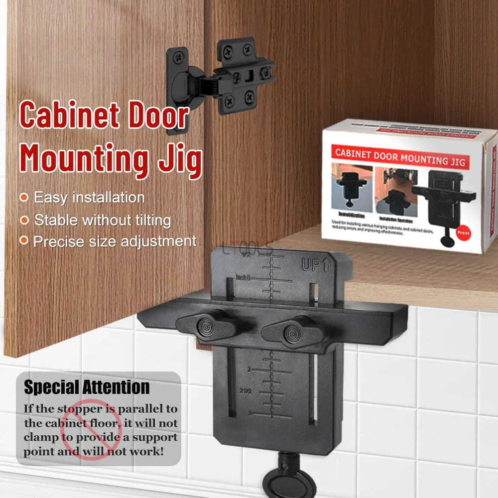 Cabinet Door Mounting Jig, instalação posicionador, alça ajustável, prático Woodworking ferramenta, piso versátil