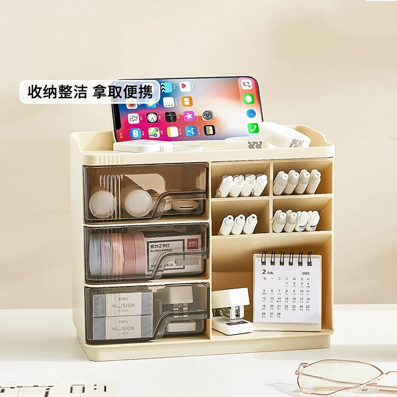 

Многослойный ящик, настольный органайзер, прозрачный большой емкости, офисный студенческий домашний ящик для хранения канцелярских принадлежностей