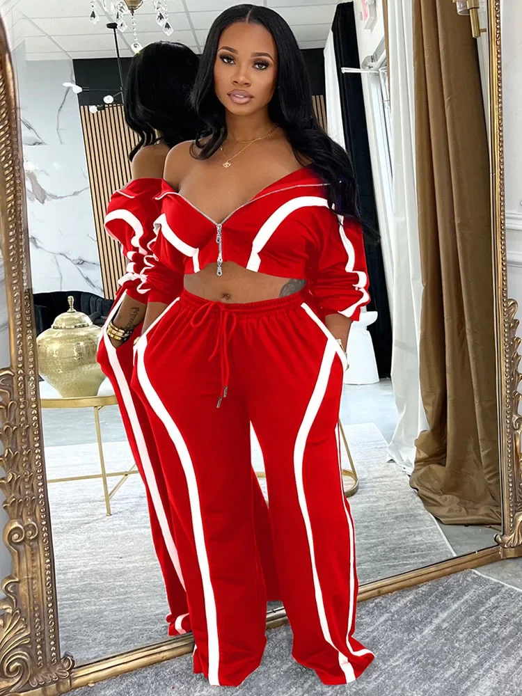 Doyerl مخطط عادية قطعتين مجموعة امرأة رياضية الركض البريدي سترة طويلة الأكمام و Sweatpants مطابقة مجموعات وتتسابق #6