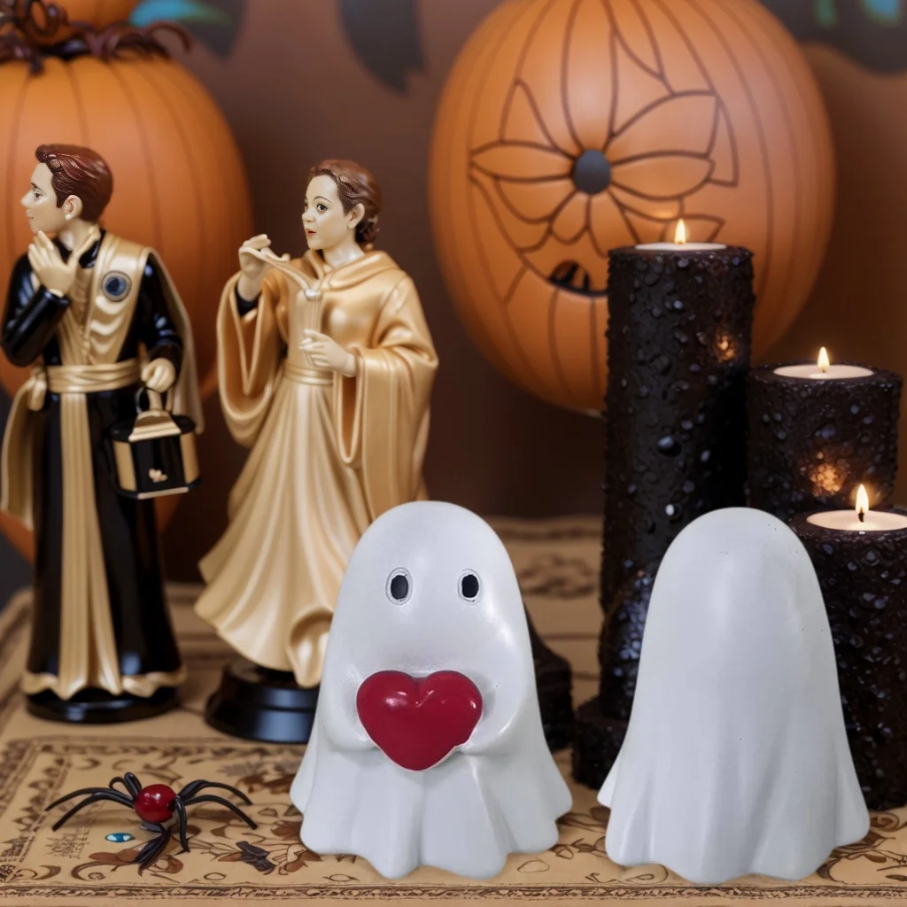 قطعة واحدة من زخرفة شبح القلب اللطيفة، شكل لطيف لموضوع الهالوين، ديكور جو العطلة لسطح المكتب المنزلي، أشياء جيدة