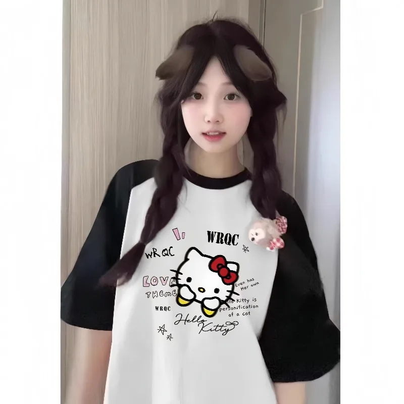 

2025Hello Kitty Black and White Shoulder Cute Fresh Summer Breathable Quick Drying