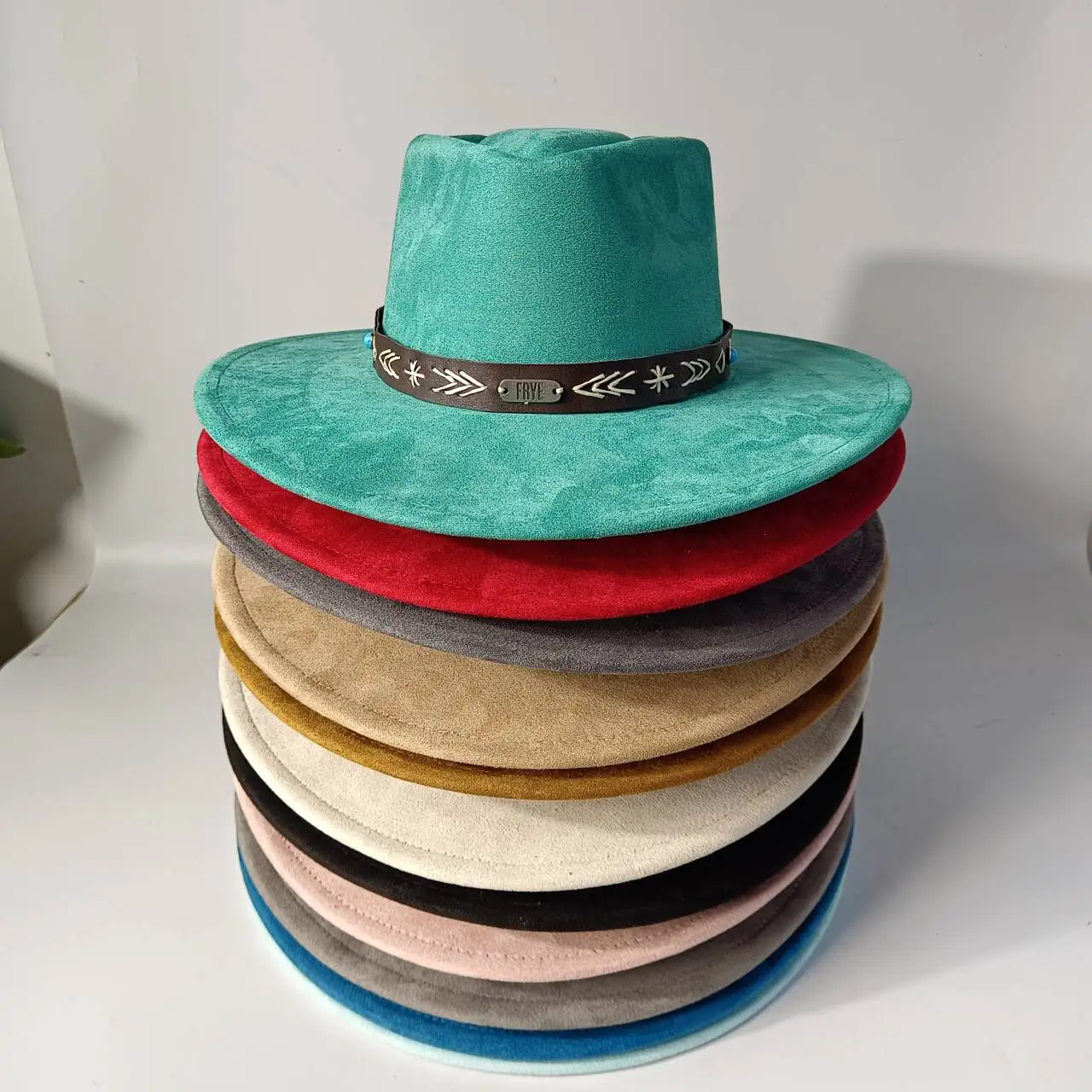 Arrow top Vegan Suede 8.5cm Wide Brim Hat Blank with Logo Engraving Heart Crown Blank Hat for Burning  sombrero hombre