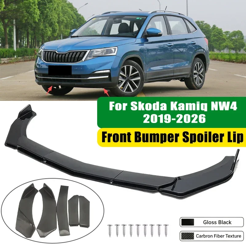 For Skoda Kamiq NW4 2019-2026 5Pcs ABS Car Front Bumper Lip Spoiler Splitter Body Kit Canard Tuning Accessories